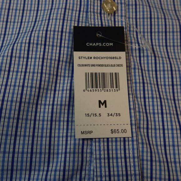 NWT Chaps Mens Easy Care Slim Fit Size Medium Button Down Shirt Blue Plaid NEW - Picture 9 of 13